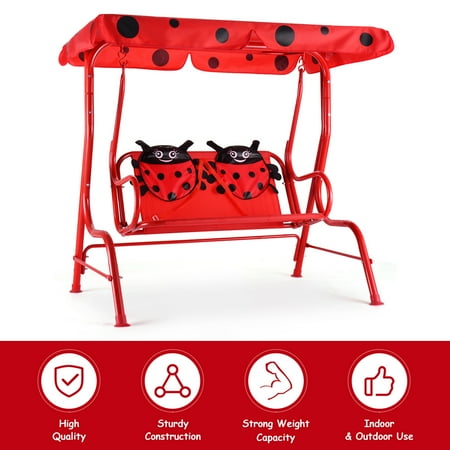 Kids Patio Swing Chair Children Porch Bench Canopy 2 Person Yard