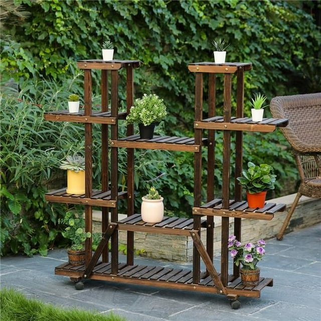 Winsome House WHOF1189 9 Tier Wood Shelf Mobile Plant Stand