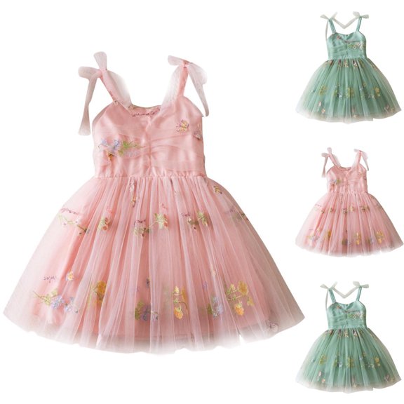 YHAJDS Toddler Girls Short Sleeve Dress Floral Print with Embroidery Smocked Waist for 1-6 Years