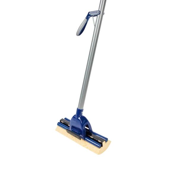 RW Clean Blue Cellulose Sponge Mop - with Handle, Scouring Pad Attachment - 10 1/4" - 1 count box