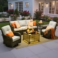 thumbnail image 3 of Ovios 5 Pieces Patio Furniture Set Outdoor Conversation All-Weather Rattan Sectional Sofa with Swivel Chairs & Solar Light Table, 3 of 12