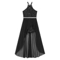 thumbnail image 3 of CHICTRY Kids Girls Floral Lace Proms Party Jumpsuit Shiny Sequins Asymmetrical Chiffon Dress Black 8, 3 of 5