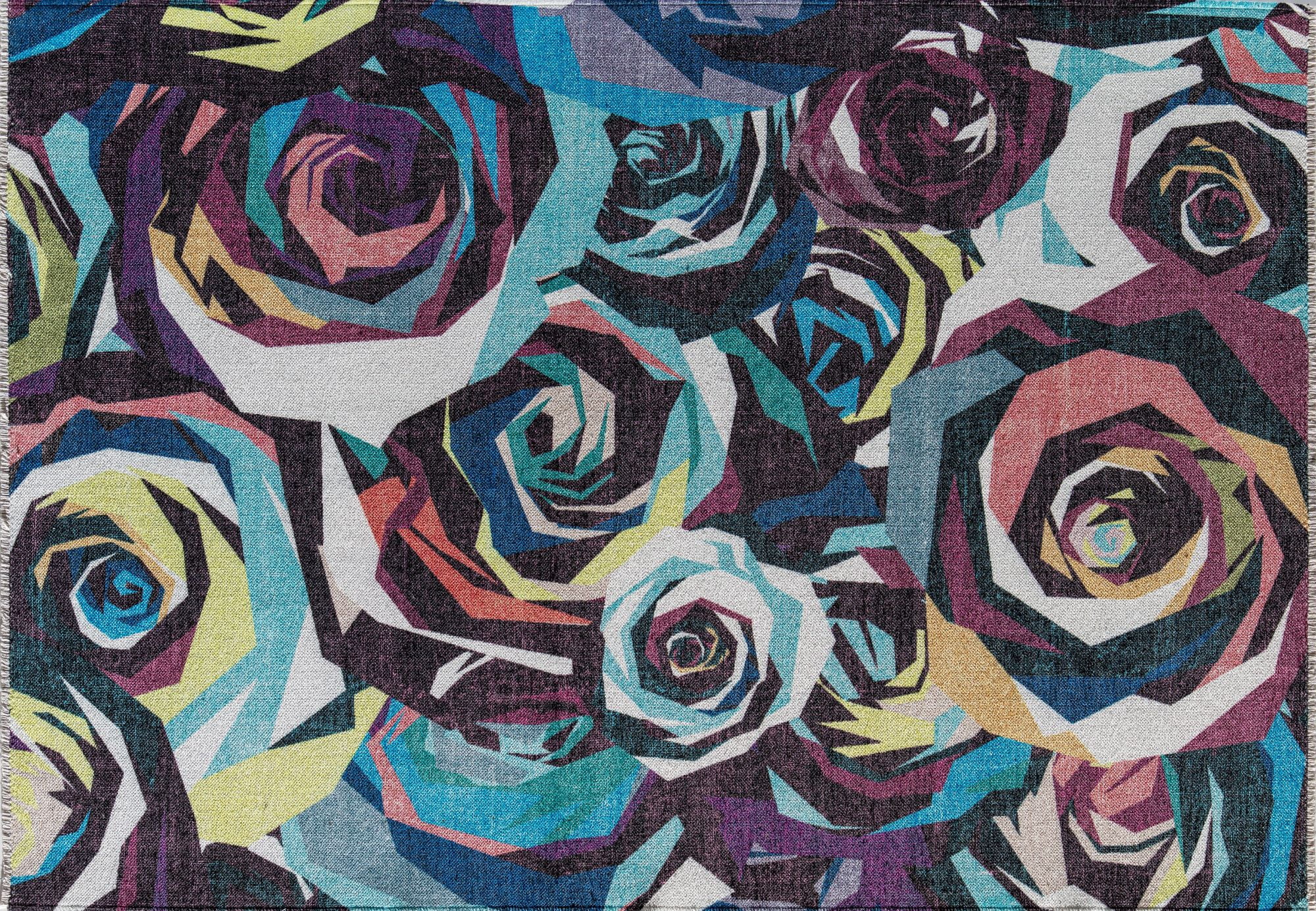 Elizabeth Sutton MI20B Every Rose Abstract/Floral Modern Black Area Rug, 7'10"X10'0"