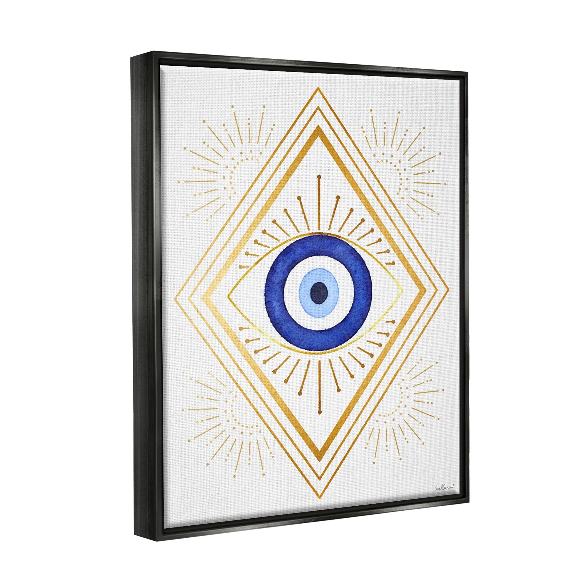 Stupell Industries Vivid Blue Eye Vintage Geometric Deco Glam Shapes Jet Black Framed Floating Canvas Wall Art, 16x20, by Amanda Greenwood