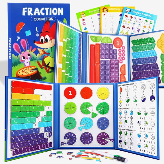 Educational Puzzle, Demonstration Book with Fraction Tiles and Circles, Montessori Fraction Manipulatives for Elementary School