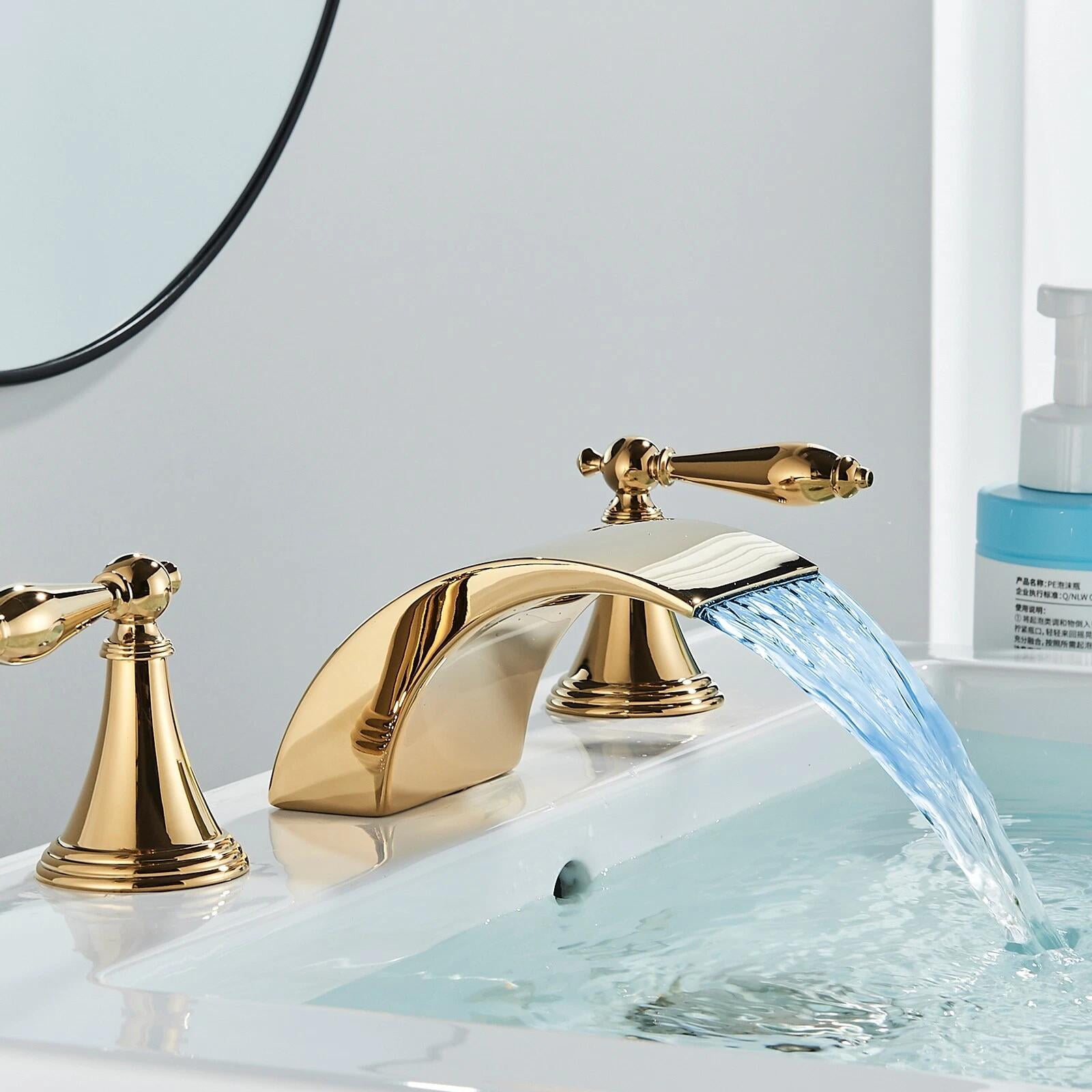 Gold 8" Widespread Bathroom Sink Faucet 3 Holes Vanity Basin Mixer Taps 2 Handle
