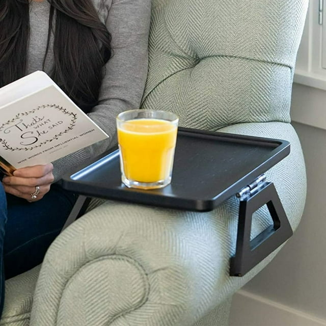 Sofa Arm Tray Table Portable Couch Arm Clip-On Tray Space Saving Wooden Sofa Arm Rest Table for Wide Couches Stable Sofa Armrest Side Tables for Remote Drinks Snacks Phone Holder