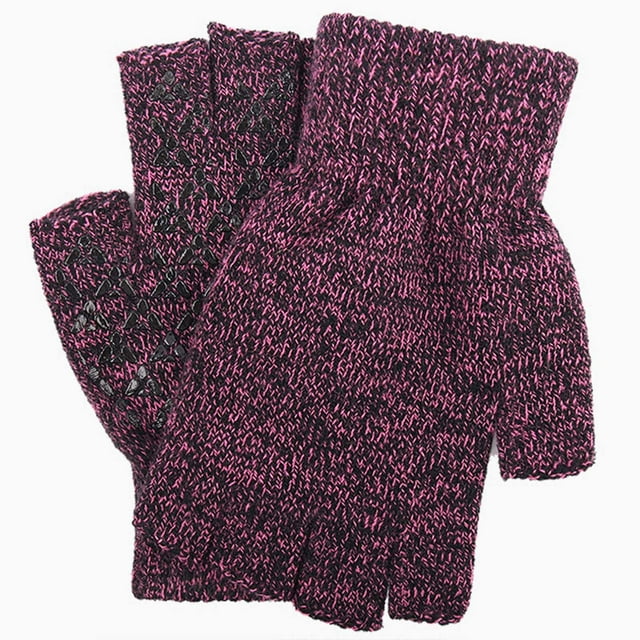 Roncen Thickened Cashmere Warm Half Finger Gloves Winter Knitted Fingerless Gloves for Men and Women