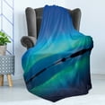 thumbnail image 4 of Aurora Borealis Soft Flannel Fleece Throw Blanket, Unusual Sky Scenery over Calm Serene Lake Color Reflections Landscape, Cozy Plush for Indoor and Outdoor Use, 50" x 70", Violet Blue, by Ambesonne, 4 of 5