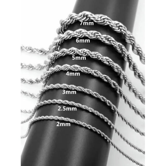 EOEMY 2/2.5/3/4/5/6/7mm 316L Stainless Steel Women Men Rope Chains Necklaces 18-32''-22''(55Cm)-4mm