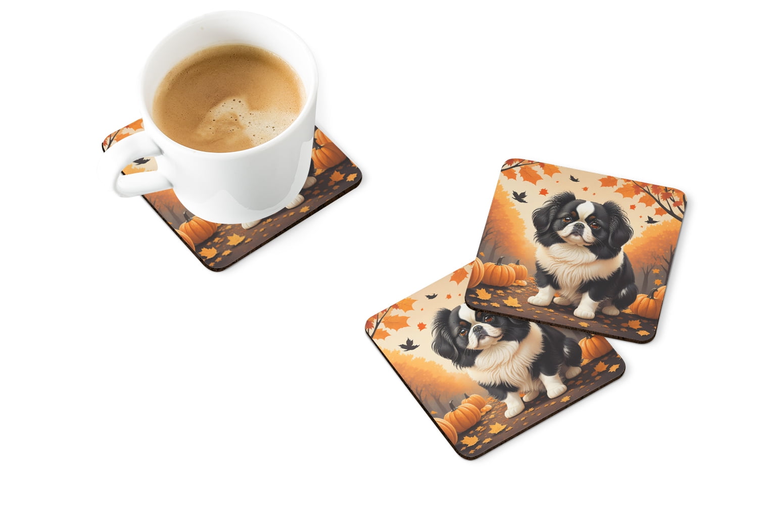 Japanese Chin Fall Foam Coaster Set of 4 3.5 in x 3.5 in