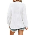 thumbnail image 3 of Women's V Neck T-Shirt Spring and Autumn Hollow Casual Pleated Sleeve Top Shirt, 3 of 6
