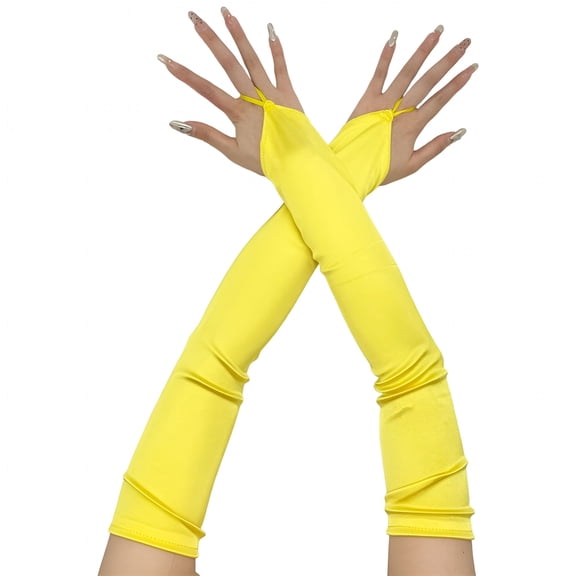 TELOLY 2026 New Long Gloves for Women Opera Dancing Elastic Fingerless Gloves for Party,Opera,Cosplay,Evening,Performance,Satins Yellow Fingerless Gloves