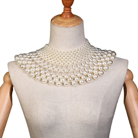 Wedding Dress Statement Decorative Necklace Fanshaped Irregular Faux Pearl Beading Bib Choker Collar Jewelry Shawl