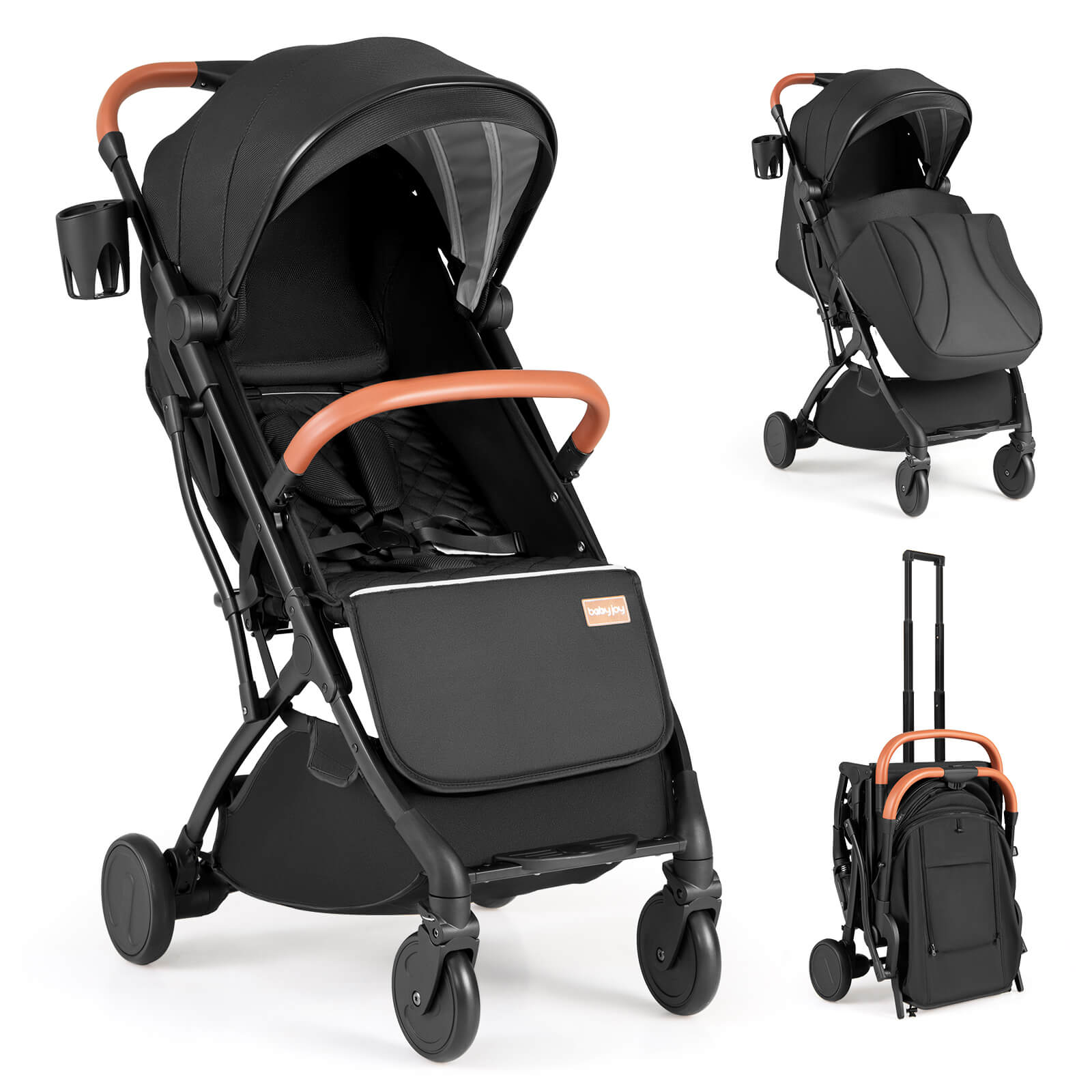 Infans Lightweight Baby Stroller w/One-Hand Folding, Extendable Canopy, Storage Baske