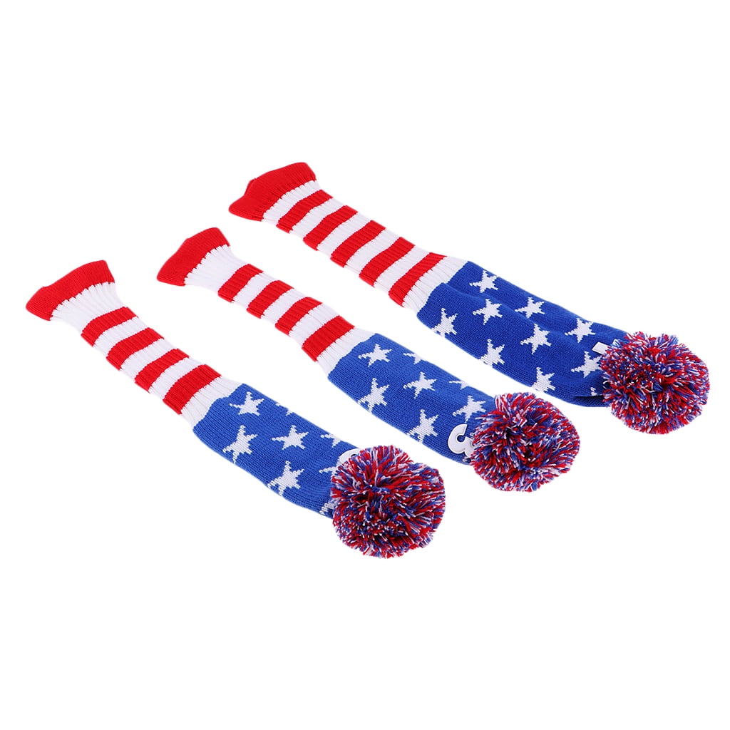 funtasica 3Pcs Golf Club Knitted Headcovers Head Covers Vintange Headcover Socks Covers 1-3-5 For Driver & Fairway Woods