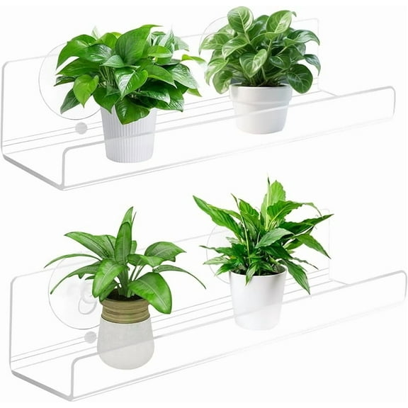2 Pack Window Plant Shelves, 9 Inch Acrylic Suction Cup Shelf, Window Sill Extender for Indoor Succulents, Herb Planters, Micro Greens, Bathroom Organizer