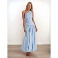 thumbnail image 5 of Formal Maxi Prom One Shoulder Pleated Cocktail Dress Women Wedding Guest Daily Long Party Dresses Light Blue L, 5 of 9