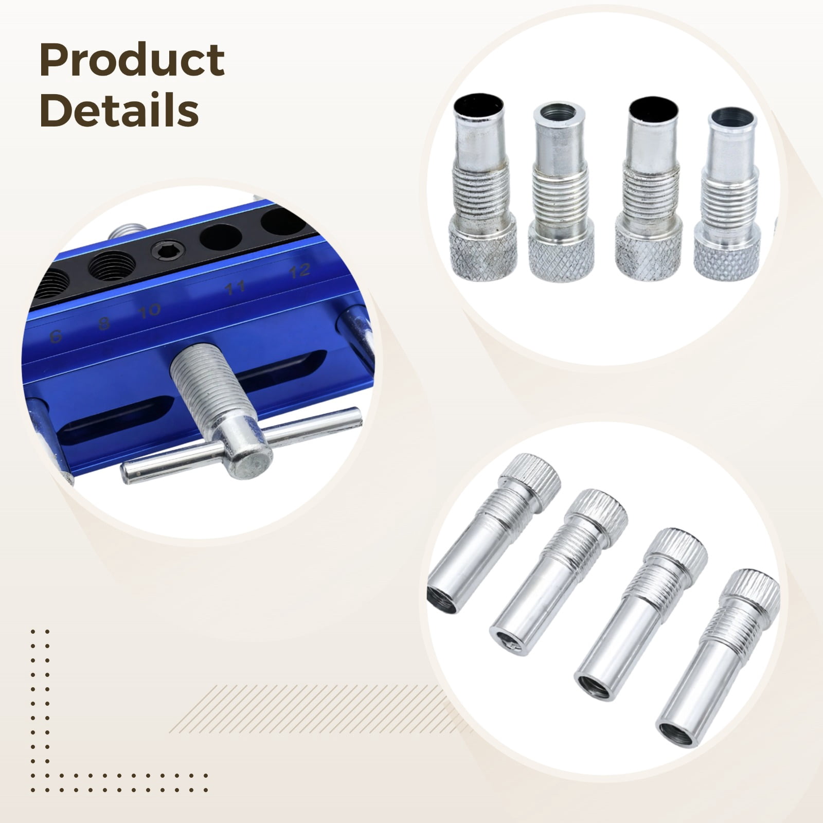 Self Centering Doweling Jig, Adjustable Doweling Jig, Straight Hole Drilling Guide, Precision Woodworking Tool with Multiple Drill Sizes, High Durability, Blue Aluminum Body