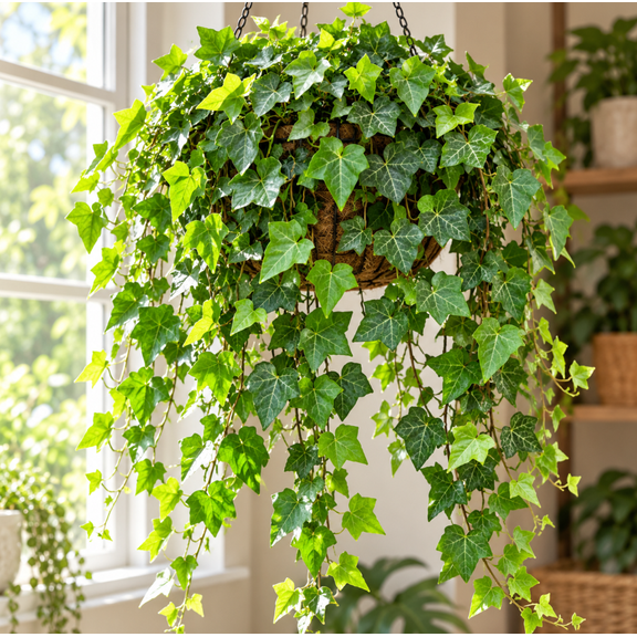 Green English Ivy Live Plant, 4 Inch Pot, Trailing Green Vine Houseplant for Indoor Spaces, Hanging Baskets and Containers