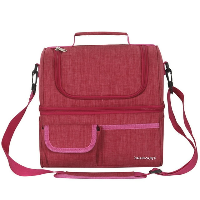 Dual Compartment Insulated Cooler Bag Waterproof Leakproof Lunch Bag Box with Shoulder Strap for Picnic Beach Travel Work Office
