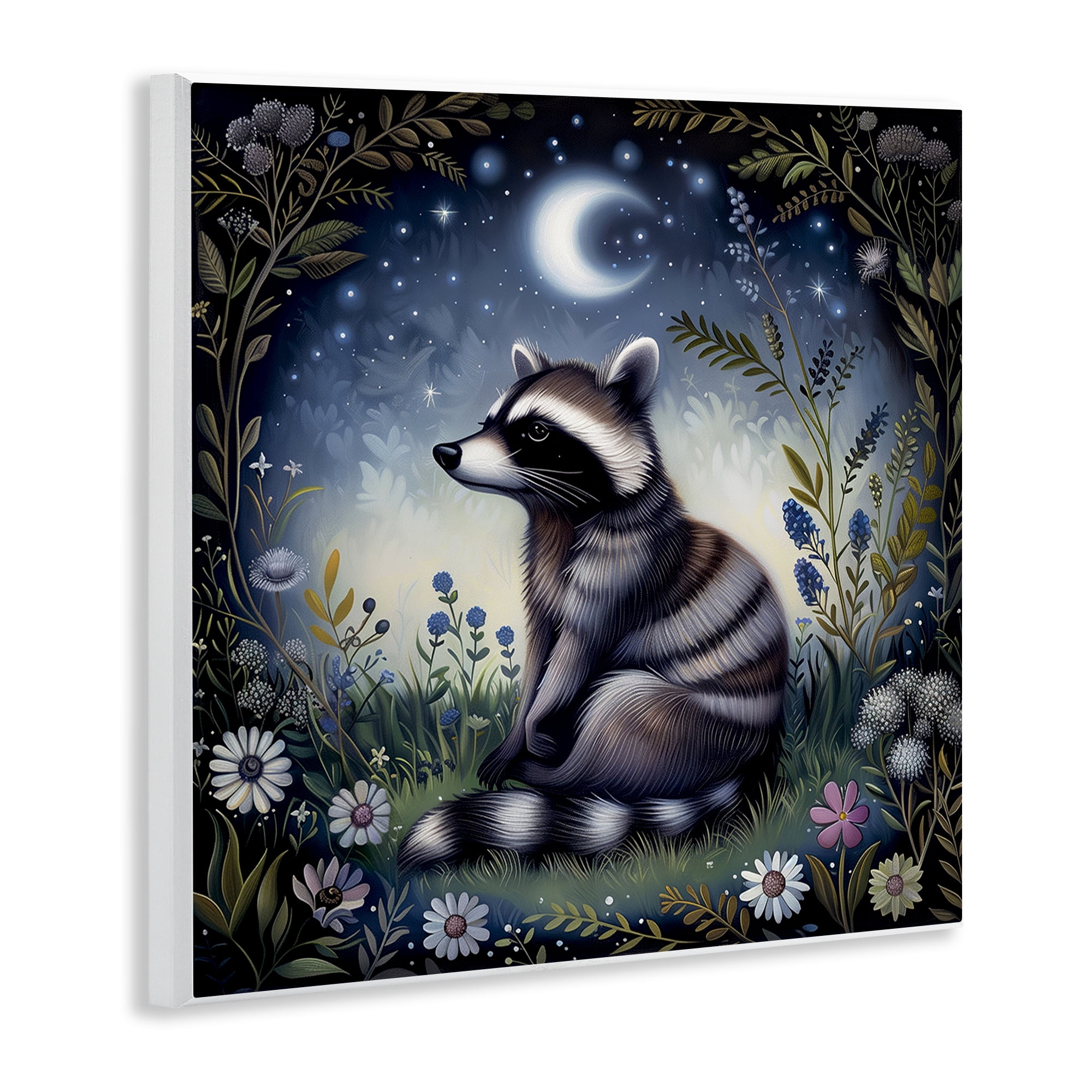 Stupell Industries Raccoon Under Night Forest Animals Painting Unframed Art Print Wall Art, 12 x 12