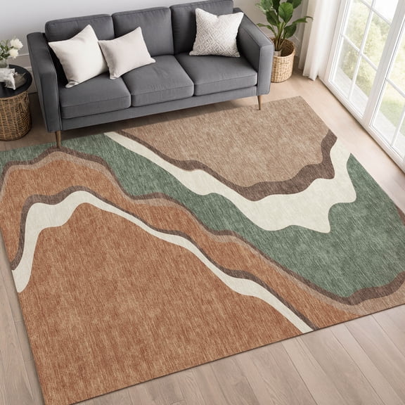 Addison Rugs Chantille Indoor/Outdoor Transitional Waves Copper Machine Washable Rectangle Rug, 10' x 14'