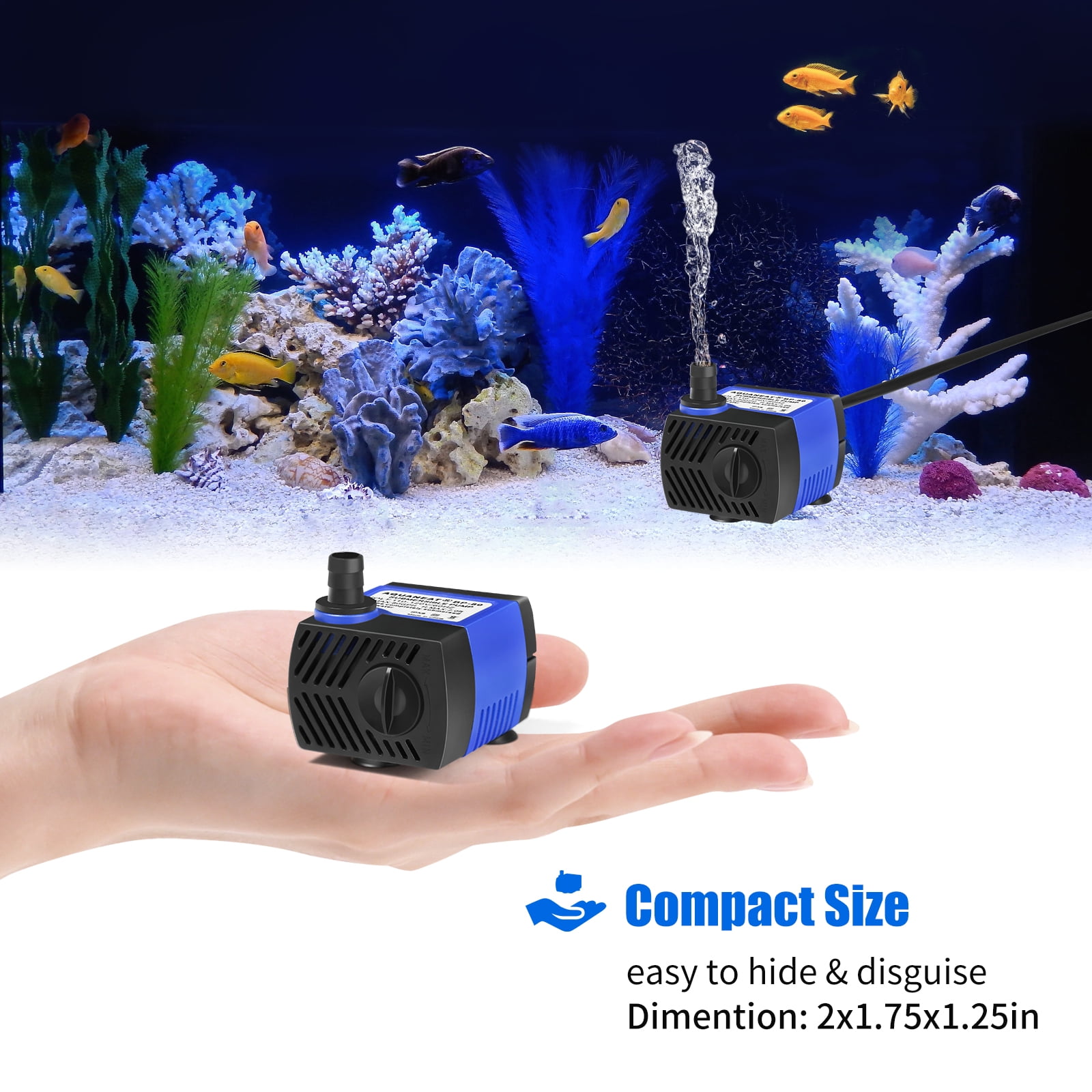 Aquaneat Small Fountain Pump, 80 GPH Mini Submersible Water Pump with 3.3 ft Tubing, for Aquarium Fish Tank, Pet Water Fountain, Water Table, Waterfall