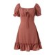 thumbnail image 2 of VISgogo Vestido de verano para mujer, vestido corto de corte bajo liso con lunares jacquard de manga corta, trajes de dobladillo con volantes de cintura alta para mujer VISgogo  moda, 2 of 9