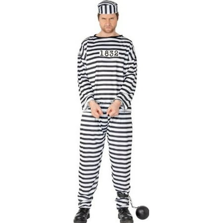 Black & White Striped Convict Prisoner Jail Bird Costume Adult