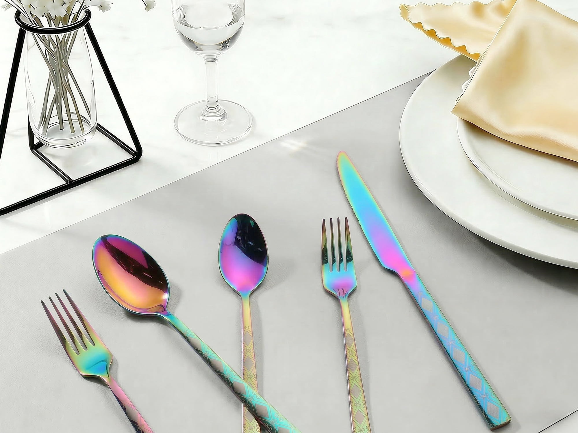 Unique Bargains 30 Piece Stainless Steel Floral Print Flatware Set for 6 Cutlery Colorful