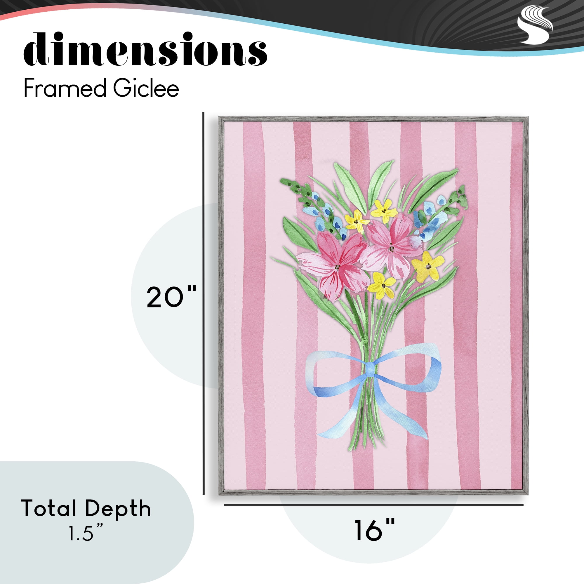 Spring Bouquet Pink & Blue Gray Framed Giclee Art, design by Nina Jacobs