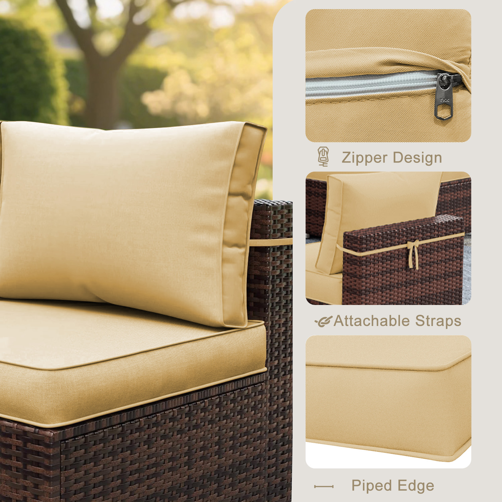 HONEY HOME 14 Piece Patio Sectional Cushions Relacement, 4" Outdoor Furniture Couch Cushion Fits 6-Seat Rattan Conversation Set, Waterproof, Fade-Resist