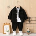 thumbnail image 2 of Atogsazn Baby Boys Clothes Set Toddler Button Ribbed Long Sleeve Shirts Pants Outfit 2 Piece Cargo Sets Fashion Black 9-12 Months, 2 of 8