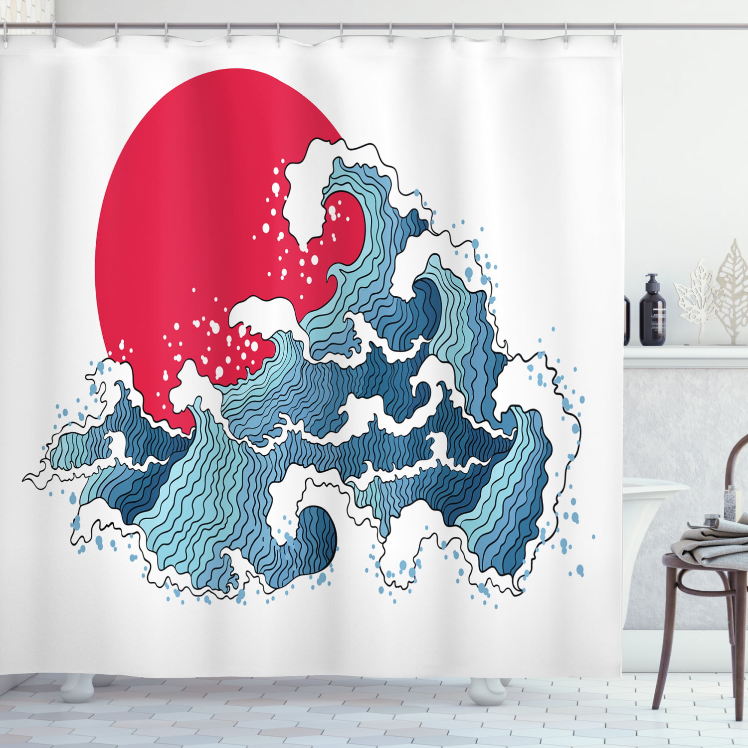 Japanese Shower Curtain The Great Wave, The Great Red Wave Shower Curtain