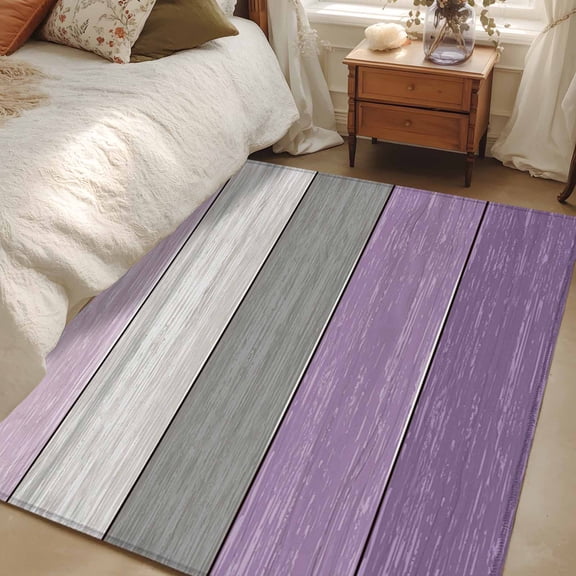 Area Rug for Living Room, Purple Grey Wood Grain Non-Slip Indoor Large Carpet for Bedroom/Dining Room, Ombre Rustic Retro Wooden Plank Washable Low-Profile Rectangle Floor Mat Runner Rugs - 3 x 5 Ft