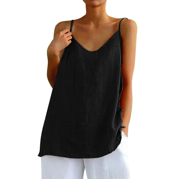 Womens Tank Tops V Neck Loose Fit Spaghetti Strap Casual Cami Top
