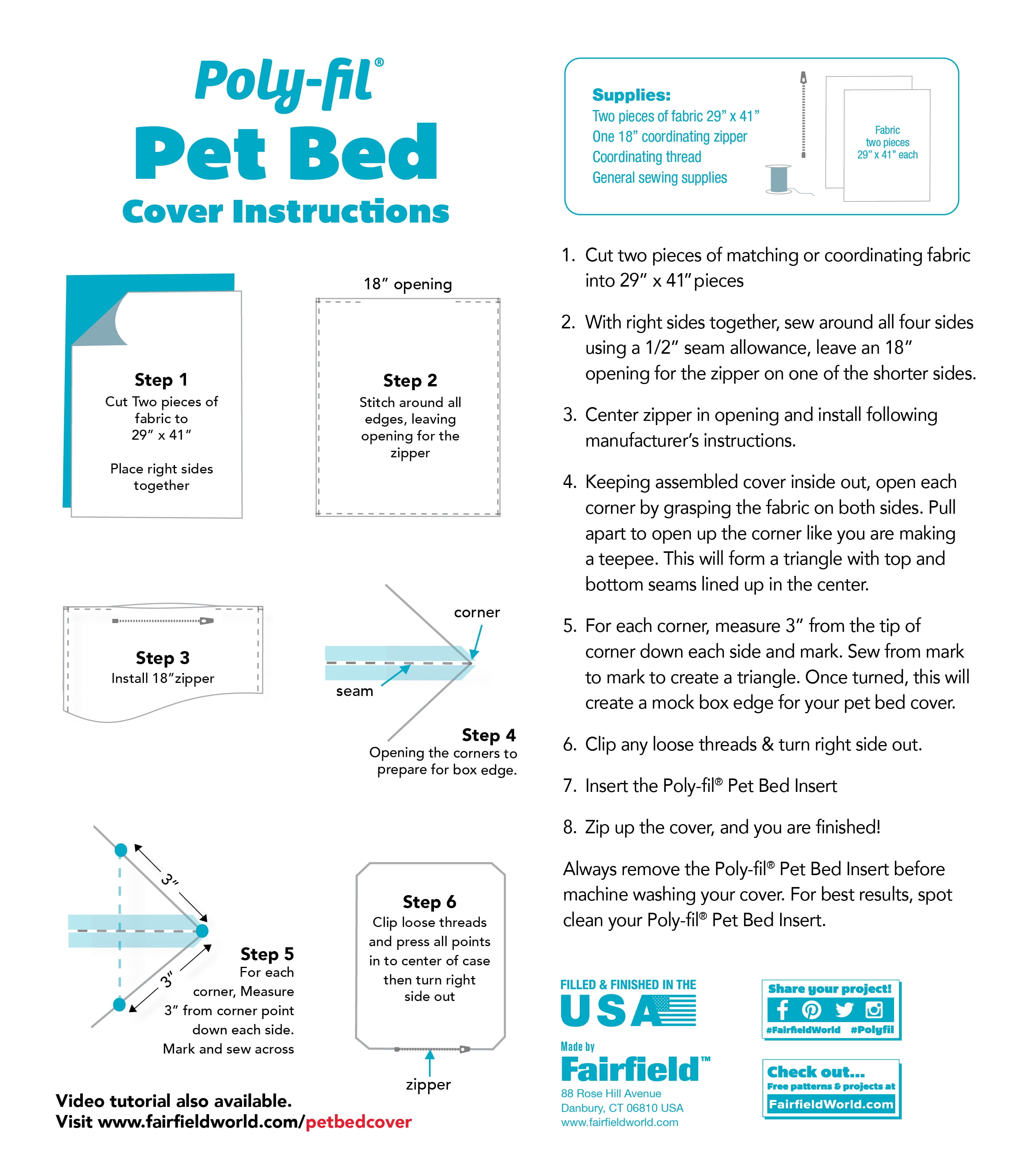 Poly-fil Pet Bed Insert 24" x 36" - Pets up to 40 lbs.