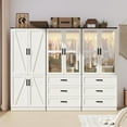 thumbnail image 2 of 75" 6 Doors Armoire Wardrobe Closet w/ 6 Drawers & LED Light, Farmhouse Freestanding Closet Wardrobe Cabinet with Hanging Rod,Wooden Armoire Storage Cabinet for Bedroom, 2 of 9