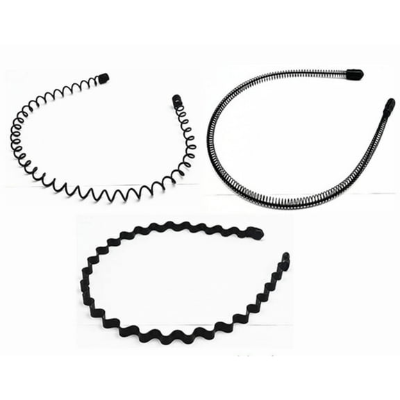 Metal Hair Band Wavy Headband: Men Women's Unisex Black Wavy Spring Sports Headbands for Men's Hair Band Hoop Clips Women Accessories Simple Elastic Non Slip Wide Headwear Bandeau Outdoor (3pcs/set)