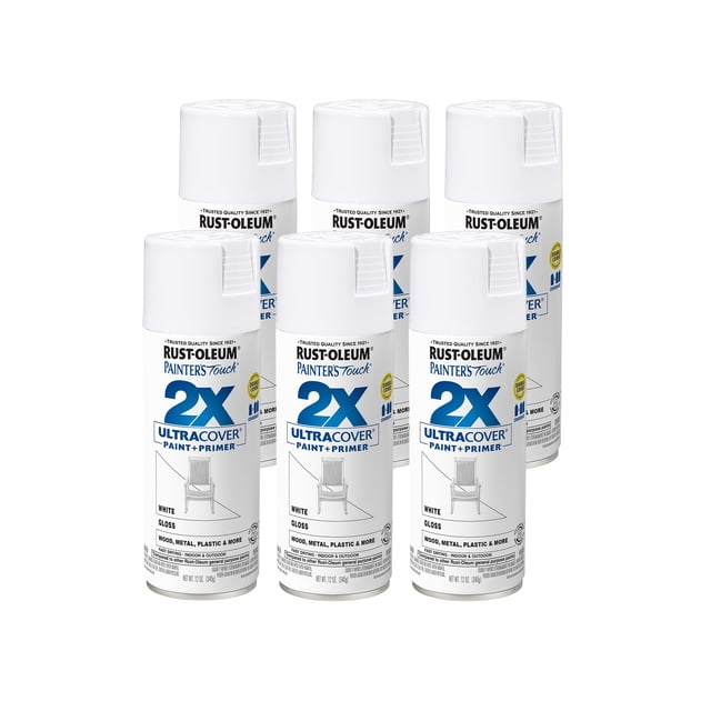 Rust-Oleum 249090-6PK Painter's Touch 2X Ultra Cover Spray Paint, 12 oz, Gloss White, 6 Pack