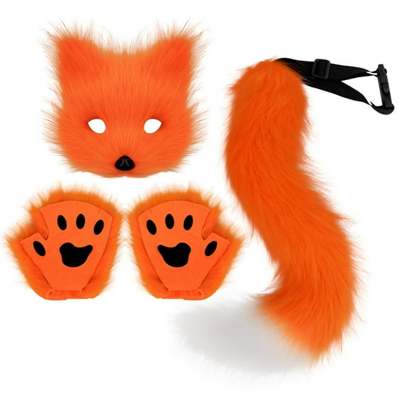 Realistic Furry Gloves and Tail Halloween Set for Festive and Events