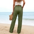 thumbnail image 4 of Linen Pants Women Summer Pleated Business Casual Dress Pants High Waisted Linen Trousers with Pockets Army Green L, 4 of 4