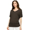 thumbnail image 4 of Made by Johnny V Neck Short Sleeve Dolman Top with Side Shirring XXXL BROWN, 4 of 6