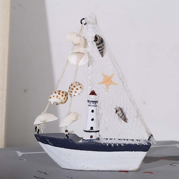  Wooden Sailboat Small Nautical Sail Boat Decor Coastal Beach  Themed Ornaments for Home Bathroom Room Bedroom (H) : Home & Kitchen