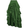 thumbnail image 4 of LWavelet Tiered Ruched Asymmetrical Satin Maxi Skirt Women Gothic Style Party Casual Unique Bottoms Green L, 4 of 9