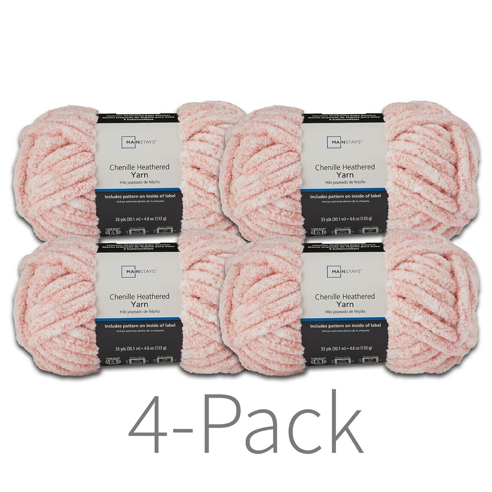 Mainstays Chenille Heathered Yarn, Daylily Pink, 33 Yards, Super Bulky