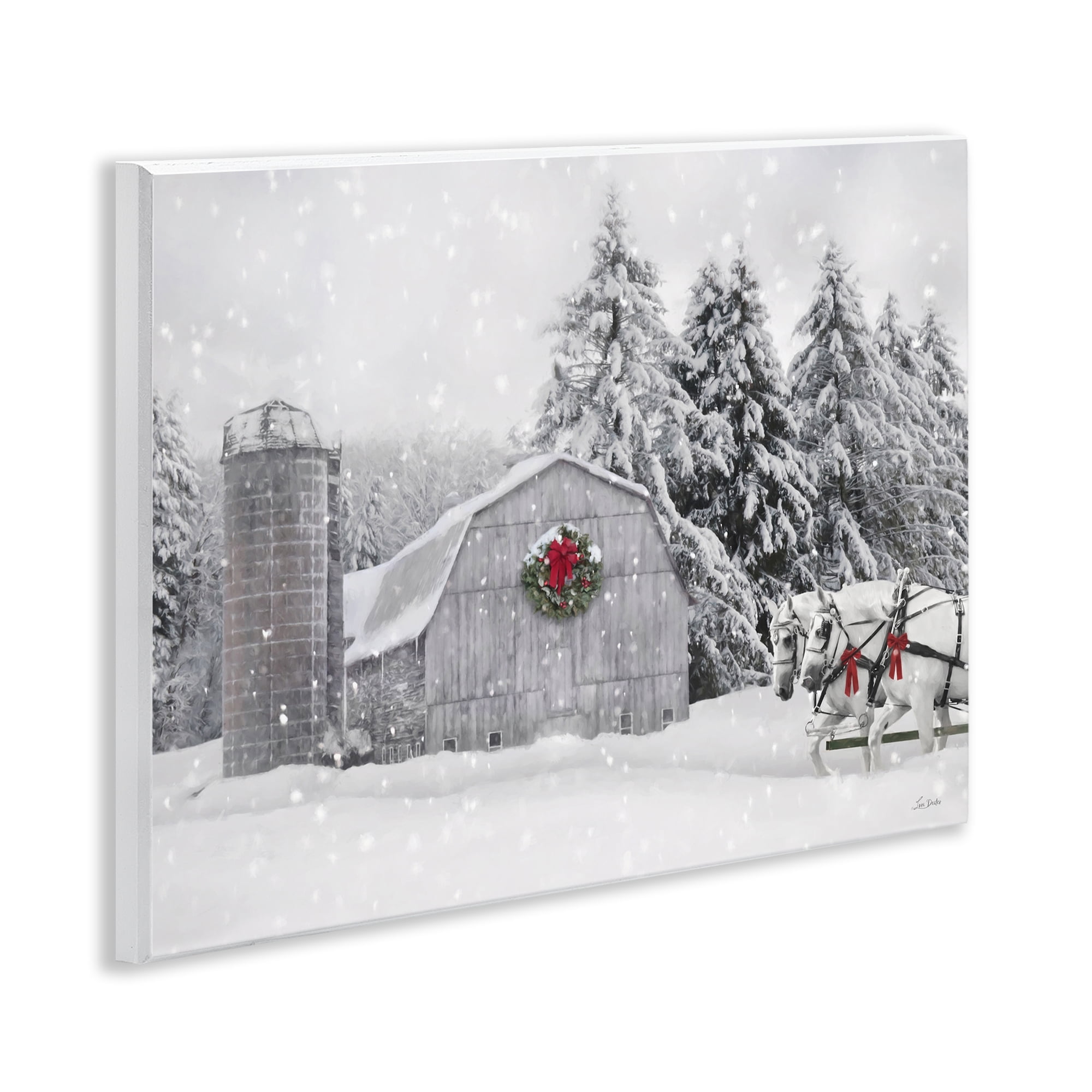 Stupell Industries Snowy Barn & Horses Holiday Painting Unframed Art Prints Wall Art, 14 x 11