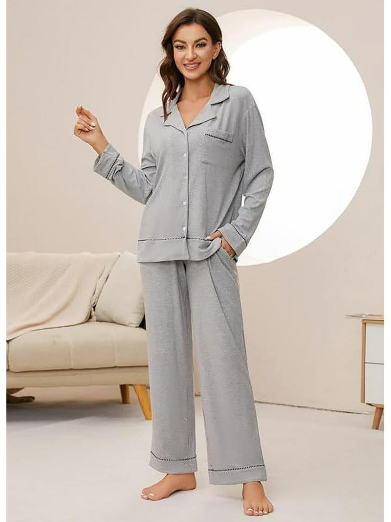 HEARTNICE Women Pajama Sets, Button Up Long Sleeve knit Sleepwear