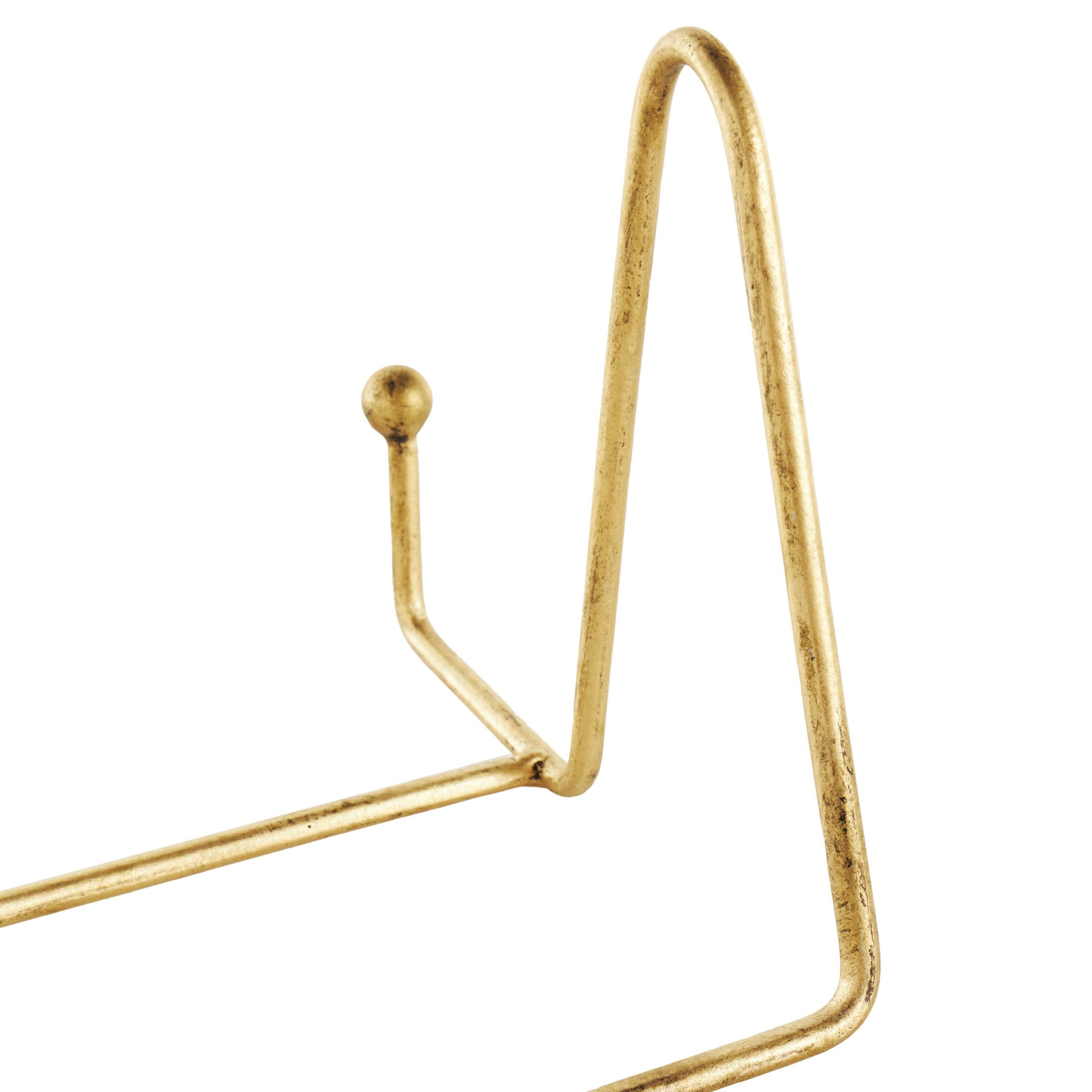DecMode 10", 8", 6"H Gold Metal Wide Tabletop Triangle Easel with Ball Accents, 3-Pieces